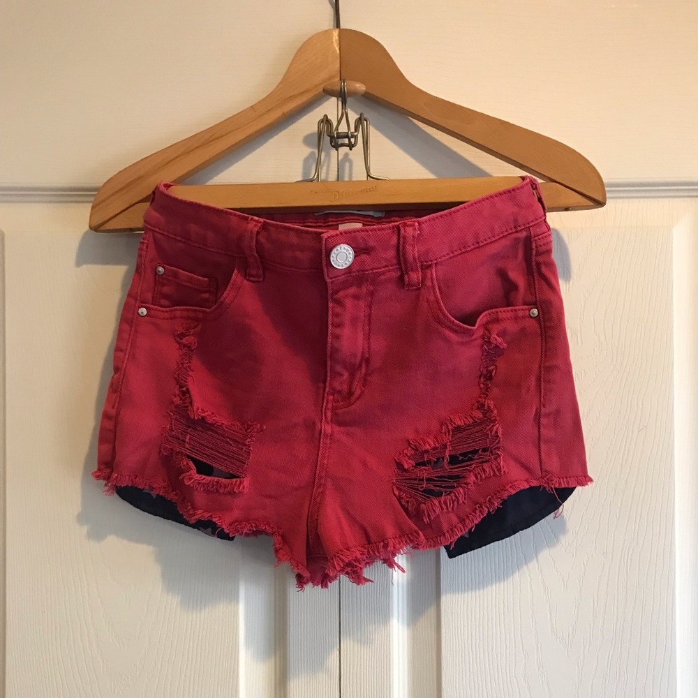 Refuge Distressed Red Shorts